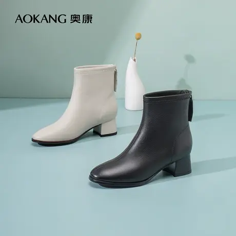 【门店发货】奥康女鞋 冬季新款时尚休闲女士短靴粗高跟气质百搭图片