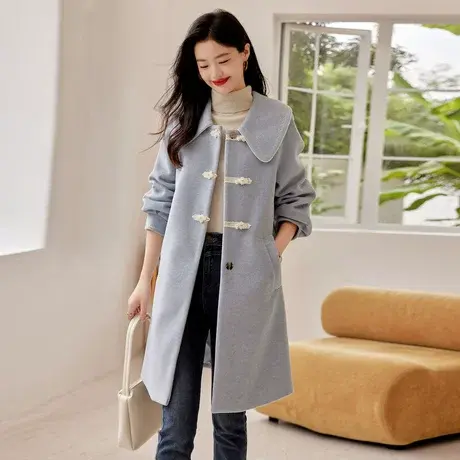 时尚气质国风毛呢外套2022年秋季新款淑女温柔甜美显瘦中长款上衣商品大图
