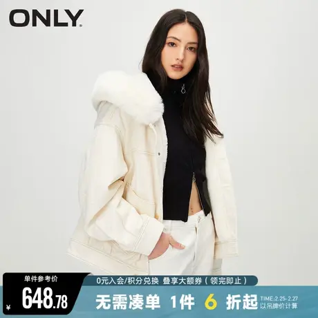 ONLY冬季简约休闲贴布宽松连帽牛仔外套女|12340B005图片