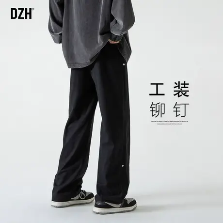 男生黑色铆钉工装裤潮牌男春秋季休闲百搭直筒裤美式街头运动长裤商品大图