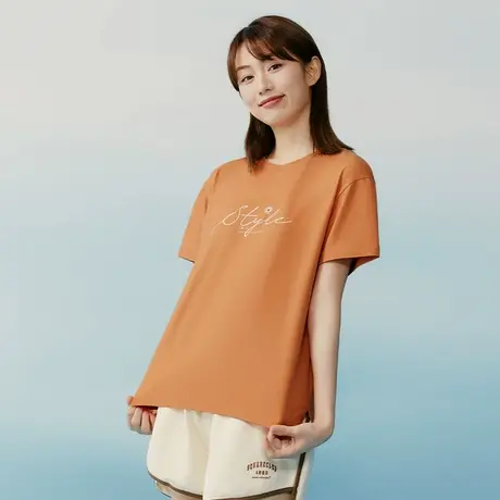 三枪女夏季凉感冰泉棉圆领印花女衫休闲简约运动上衣短袖T恤24240图片
