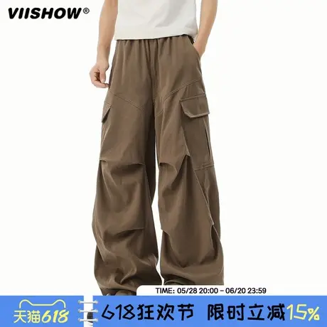 VIISHOW美式高街冰丝速干伞兵工装裤子男士夏季新款直筒阔腿裤商品大图