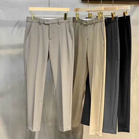 秋夏季丝光抗皱9分西裤男士商务直筒小脚九分裤修身西装休闲裤子图片