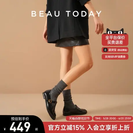 BeauToday复古真皮乐福鞋女夏季2025新款BT黑色英伦风小皮鞋平底图片
