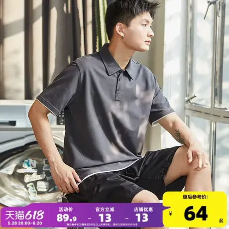 唐狮夏季新款短袖polo衫男士假两件休闲黑色上衣带翻领t恤潮宽松图片