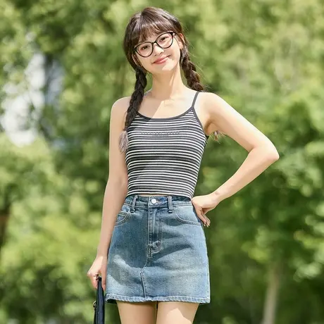 唐狮吊带背心女士针织内百搭夏季新款条纹打底小背心外穿美背图片