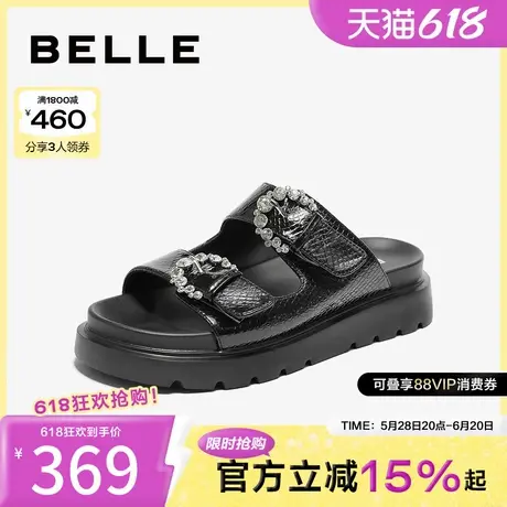 百丽女鞋厚底勃肯鞋夏季新款黑色鞋子可调节外穿拖鞋A9F1DBT4图片