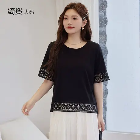 2025夏装新款气质宽松遮肉百搭短袖重工T恤商品大图