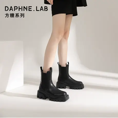 达芙妮真皮切尔西靴女2023新款厚底增高烟筒靴女百搭显瘦马丁靴女图片