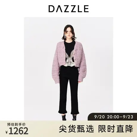 DAZZLE地素奥莱23春新款法式浅紫色粗线针织短款毛衣开衫外套商品大图