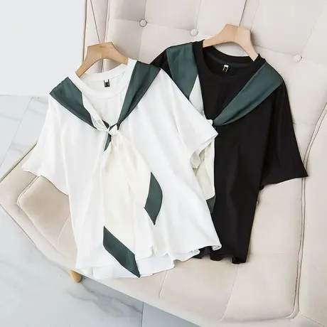 伊自尚2023年大码女装夏季时尚气质胖mm纯色圆领短袖T恤上衣女潮图片