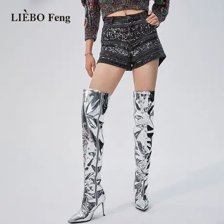 裂帛LIEBOFeng商场同款2023年国潮设计师品牌亮片刺绣牛仔短裤女商品大图