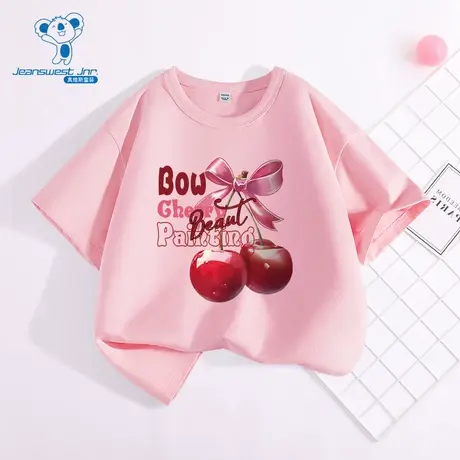 JU真维斯童装2025夏季新款女童款时尚印花纯棉圆领短袖T恤上衣商品大图