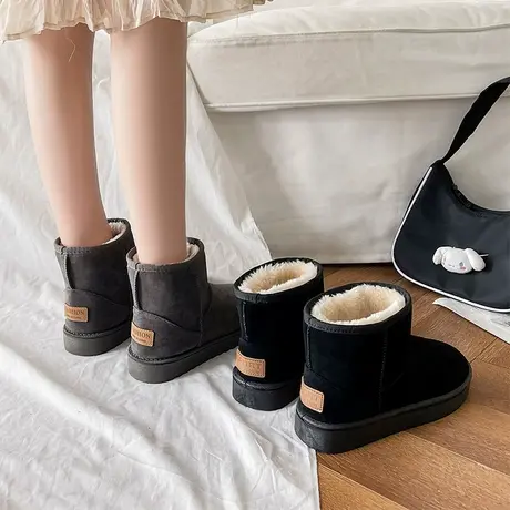 雪地靴女皮毛一体2023冬季新款加绒加厚短靴子防滑厚底东北大棉鞋图片