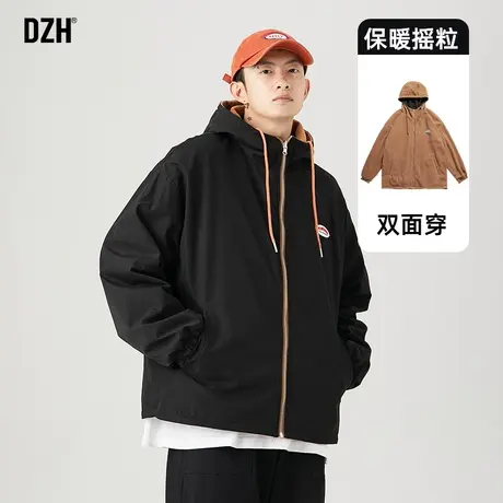 男士黑色两面穿外套男高级感痞帅摇粒绒连帽夹克2023新款潮牌男装商品大图