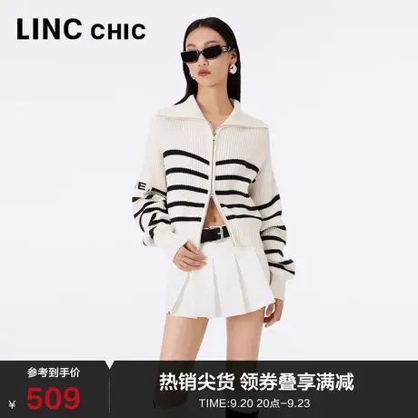 LINCCHIC金羽杰针织衫2023年新款学院大翻领针织开衫女S233CR491Y商品大图