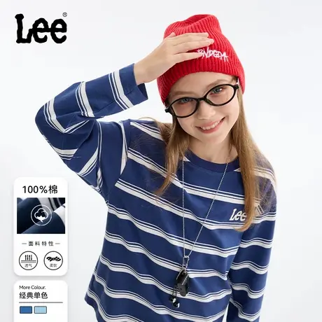 Lee童装女童条纹长袖t恤2025新款大童潮流百搭上衣儿童秋装打底衫商品大图