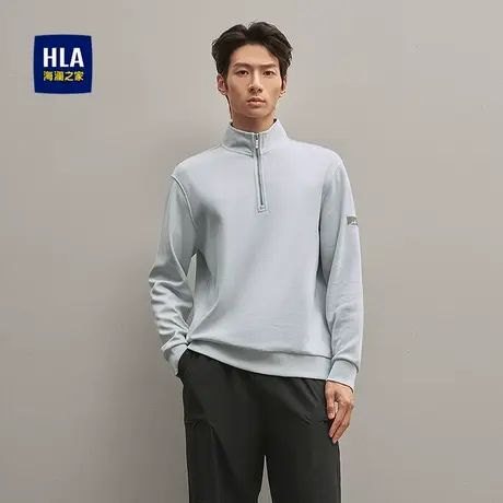 HLA/海澜之家立领保暖卫衣2025秋新款简约时尚半开襟套头上衣男图片