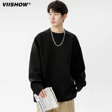 VIISHOW打底衫男秋季长袖t恤上衣百搭白色圆领卫衣2025新款男装商品大图