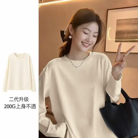 KV真维斯纯棉长袖t恤女2025新款早秋宽松慵懒风女生休闲打底上衣商品大图