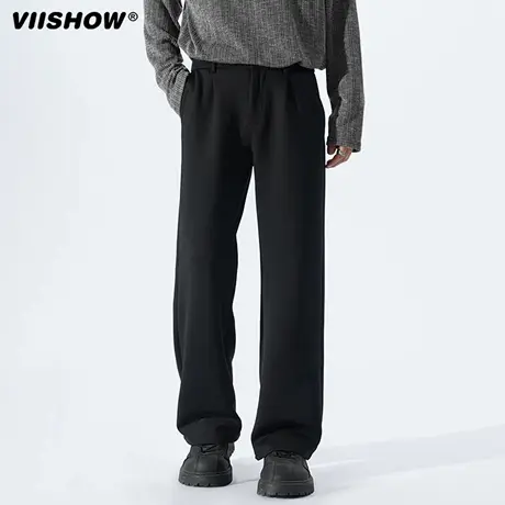 VIISHOW美式高街微喇西裤男士百搭垂感休闲裤vibe纯色直筒西装裤商品大图