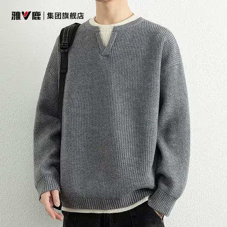 雅鹿秋冬毛衣男假两件针织衫V领cleanfit套头上衣百搭男士打底衫商品大图