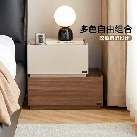 政府补贴全友家居意式极简床头柜胡桃木色卧室家用小型储物收纳柜商品大图