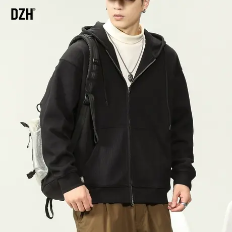 男士休闲运动外套男春秋季上衣新款宽松连帽黑色开衫卫衣美式重磅商品大图