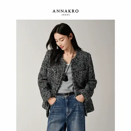玖姿安娜蔻时髦小香风羊毛圈圈纱猎装夹克外套女2025秋季新款商品大图