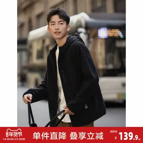 唐狮2026春秋冬季新款摇粒绒外套男连帽通勤男士夹克外套休闲保暖图片