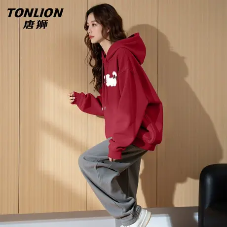 唐狮官方红色本命年连帽卫衣外套女2026新款新年马年套头上衣VB图片