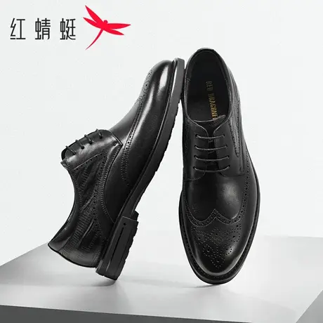 红蜻蜓男鞋2026春季新款男士英伦风系带单鞋耐磨真皮商务正装皮鞋商品大图