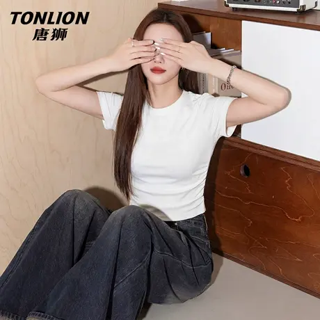 唐狮官方正肩修身短袖t恤女2026新款夏季半袖白色内搭修身上衣VC图片