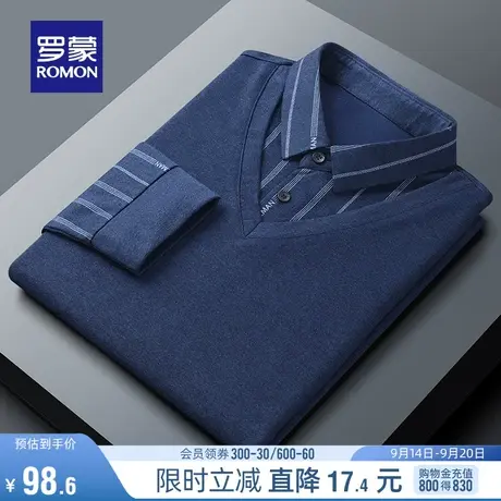 罗蒙男士条纹假两件针织衫2023秋季新款简约百搭打底衫保暖毛衣男商品大图