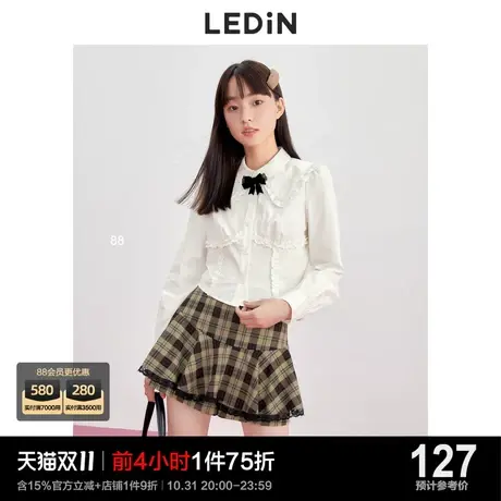 乐町精致短款衬衫休闲秋冬新款甜美领结白上衣女短款设计感小众图片