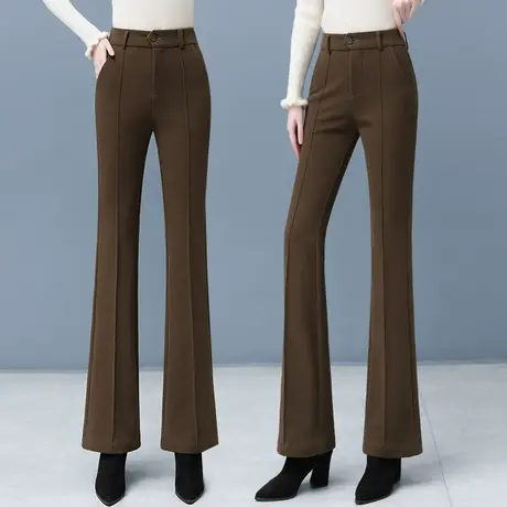 毛呢微喇裤女弹力高腰2023年冬季修身加厚加绒保暖裤呢子喇叭裤子商品大图