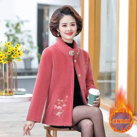 50岁妈妈秋冬短款外套中年女水貂绒大衣中老年人冬装洋气加棉上衣商品大图