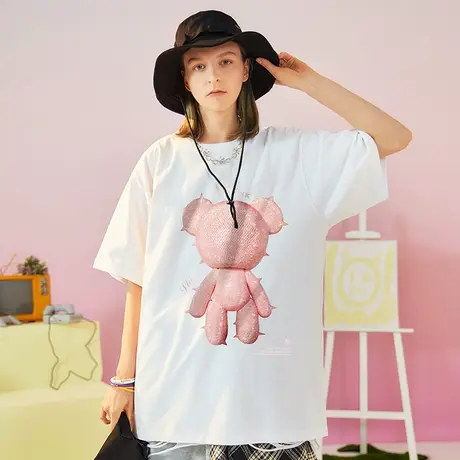 Nuthink国潮宽松小熊大码短袖T恤男加肥加大潮ins夏季潮牌潮流商品大图