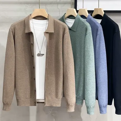 男士针织衫开衫纯色韩版潮流修身商务衬衫毛衣外套男春秋2023新款商品大图