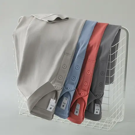 丝光珠地棉polo衫长袖翻领t恤男2024新款商务纯色打底衫有领秋衣图片