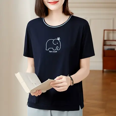 纯棉正肩t恤女2023年新款夏装洋气大码上衣服遮肉显瘦短袖体恤衫商品大图