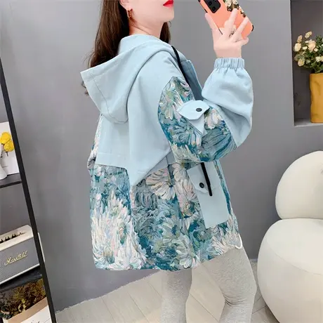 设计感小个子工装外套女春秋2023年新款宽松休闲港风chic连帽上衣商品大图