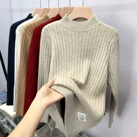 2024秋冬新款半高领毛衣女套头加厚保暖宽松外穿长袖内搭打底衫女商品大图