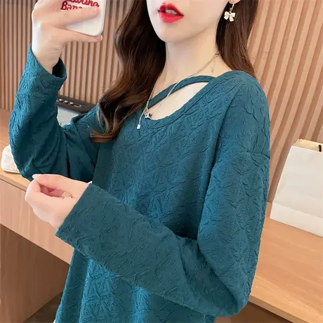 早秋装设计感小众长袖t恤女春秋季韩版宽松大码小心机纯色上衣服图片