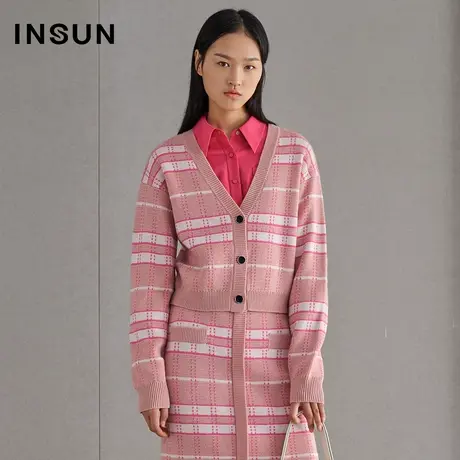 恩裳春季条纹粉色开衫毛针织衫外套商品大图