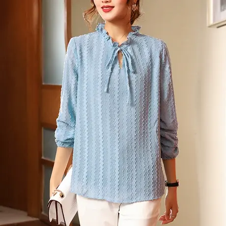 雪纺衫女长袖2023新款春秋季上衣大码欧货超仙高级感别致漂亮小衫商品大图