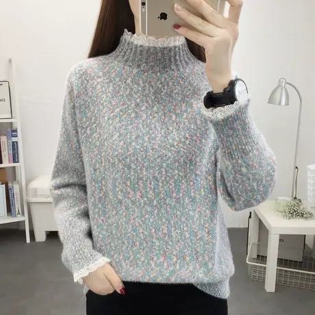 秋冬高领毛衣女雪尼尔套头内搭打底衫2023年宽松外穿蕾丝边上衣潮图片