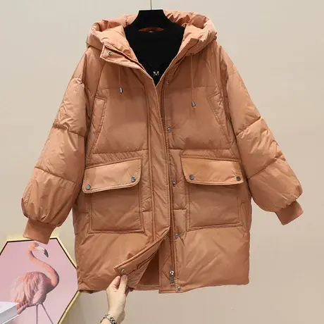 橘色羽绒棉服女中长款小个子冬装2023年新款廓形棉衣时尚中款外套商品大图