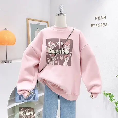 22冬季新款ins韩系甜美小鹿加绒半高领卫衣羊羔绒上衣外套设计感商品大图