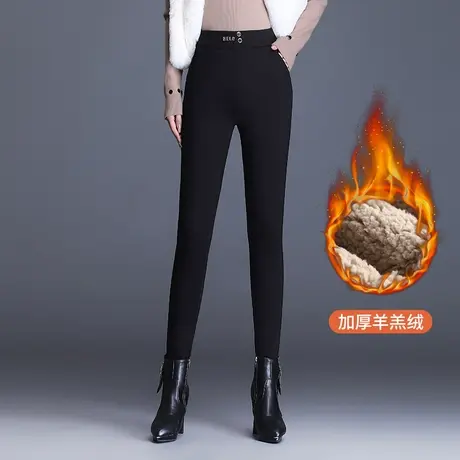 加厚羊羔绒棉裤女冬季2023新款高腰黑色打底紧身裤百搭小脚裤长裤图片